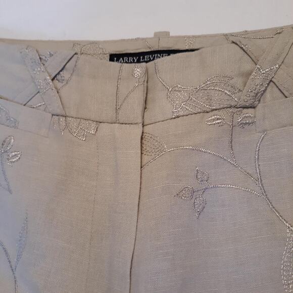 Larry Levine Petetus Embroidered Capris 8P Linen Blend 2 Faux Pockets - Picture 3 of 8